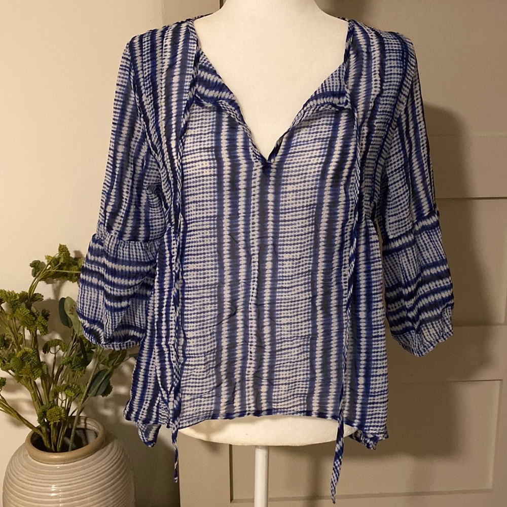 Blue Tie-Dye Chiffon Blouse